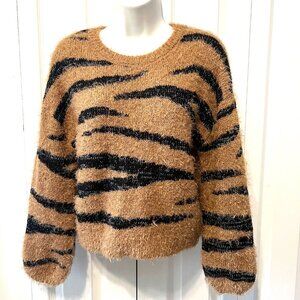 Moral Fiber Women's Cropped Long Sleeve Zebra Print Fuzzy Sweater-Sz. Med-Warm